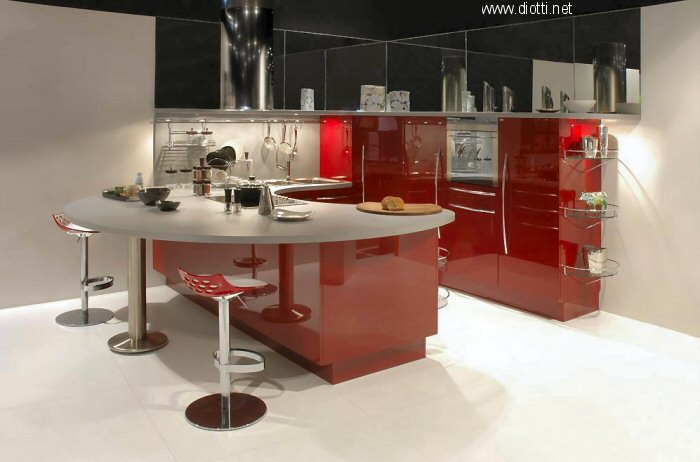 Skyline cucina laccato rossa lucida Snaidero Cucine design Lucci e Orlandini  Jam sgabelli Calligaris